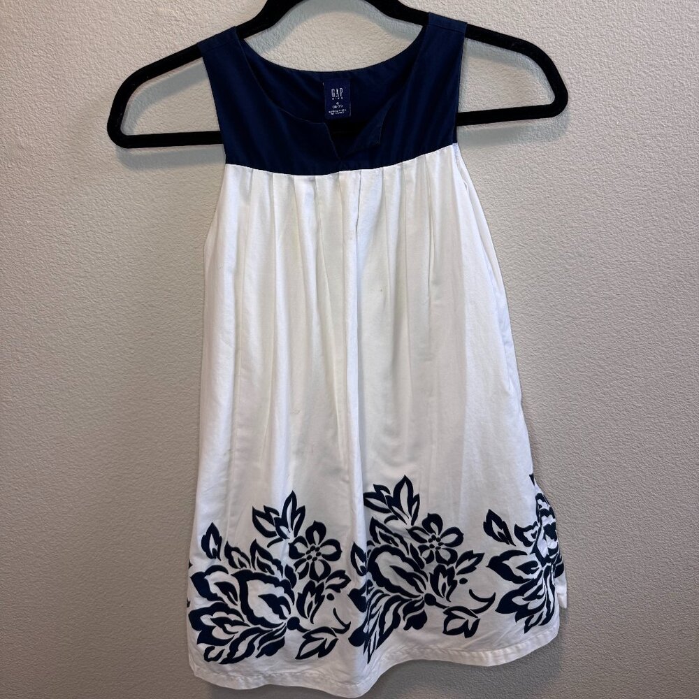 GAP Kids Girls Navy & White Sleeveless Floral Dress Size 6–7